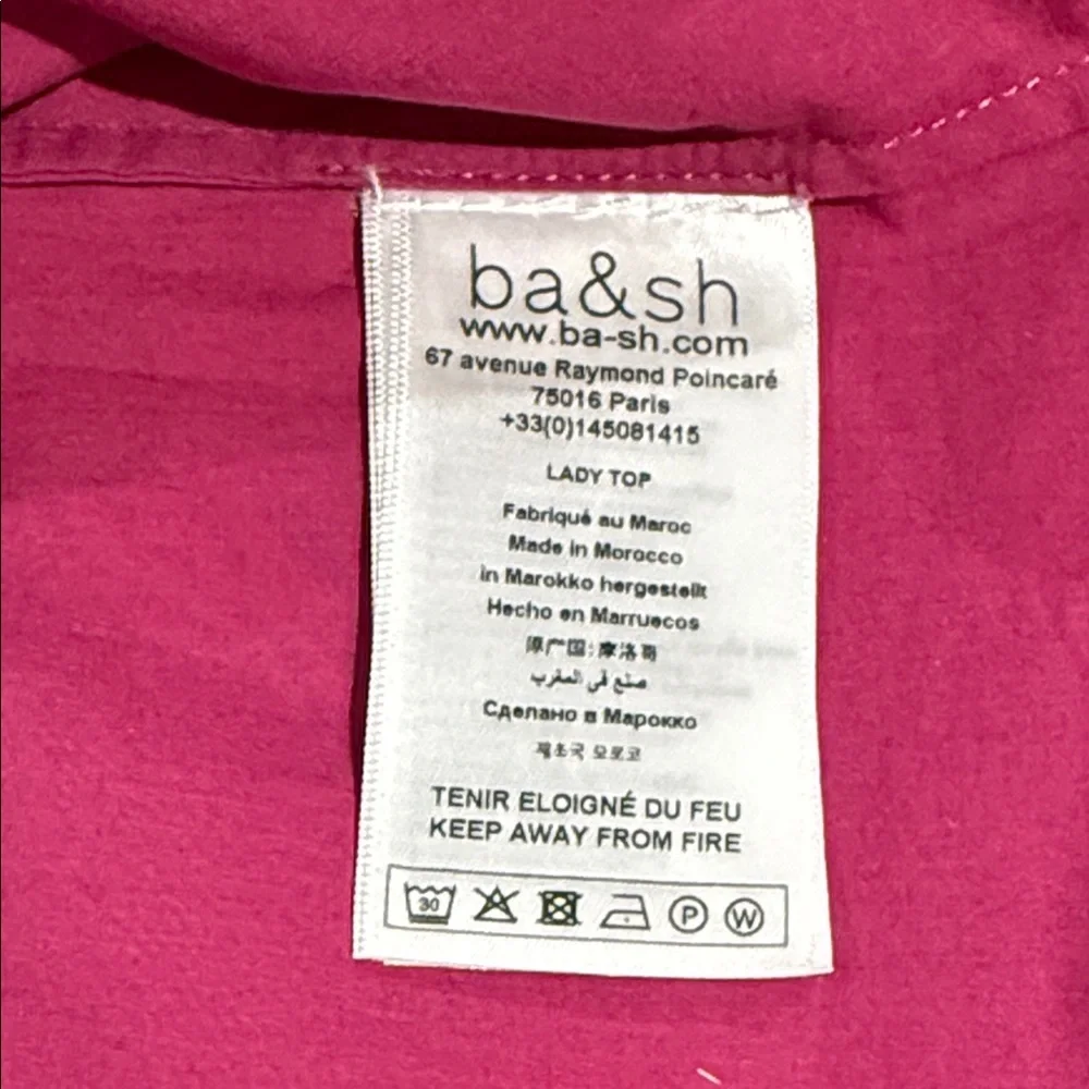 ba&sh Jamie Cotton Fuchsia Puff Sleeve Blouse - Small - Picture 7 of 8